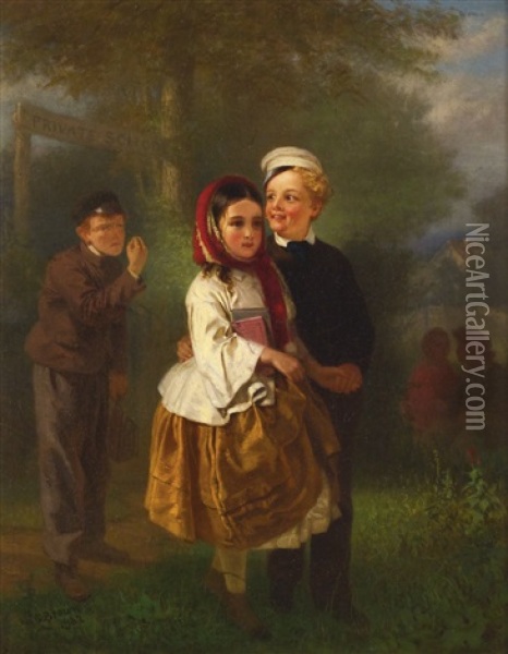 Two's Company, But Three Is Not! Oil Painting - John George Brown