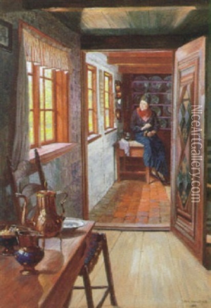 Almueinterior Med Kvinde I Egnsdragt Oil Painting - Robert Panitzsch