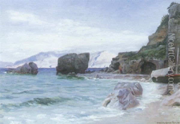 Strandparti, Motiv Fra Capri Oil Painting - Niels Frederik Schiottz-Jensen