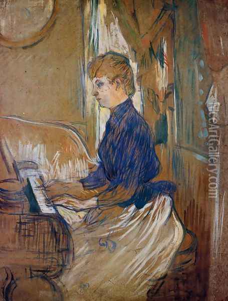 At the Piano - Madame Juliette Pascal in the Salon of the Chateau de Malrome Oil Painting - Henri De Toulouse-Lautrec