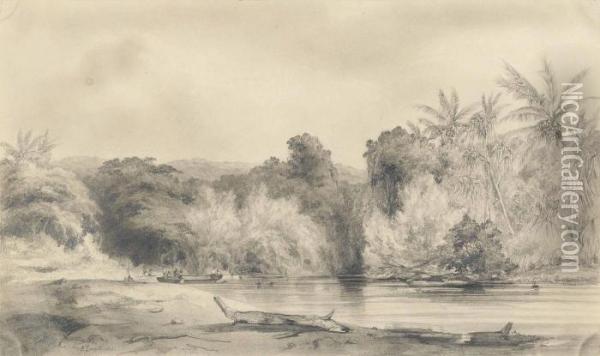 Entree De La Riviere De Paiou, Ile Vanikoro Oil Painting - Ernest Goupil