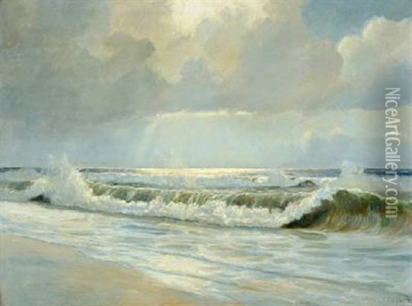 Seascape With Raging Water Oil Painting - Poul Friis Nybo