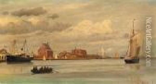 In The Harbour Of Copenhagen Oil Painting - Christian Vigilius Blache