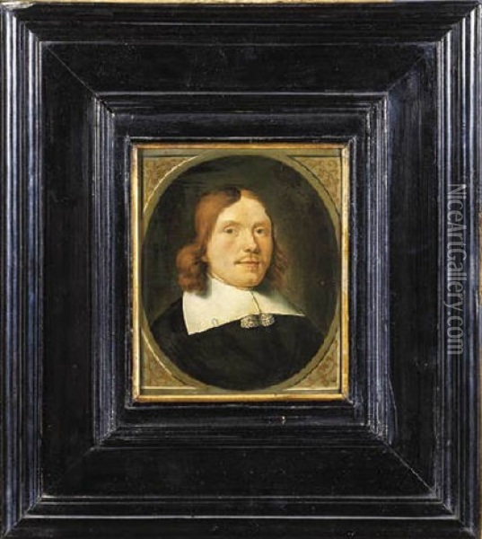 Portrait Of A Gentleman Wearing Black Costume With Lace Collar Oil Painting - Ludolf de Jongh