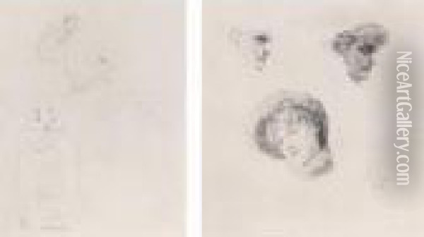 (i) Drei Weibliche Kopfe (three 
Female Heads) (ii) Recto: Studienblatt Mit Erotischer Szene (study Of An
 Erotic Scene); Verso: Randleistenentwurf Fur 'epithalamia' (frieze 
Study For 'epithalamia') Oil Painting - Max Klinger