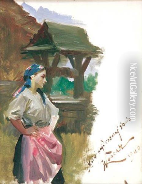 Przy Studni Oil Painting - Wojciech Von Kossak
