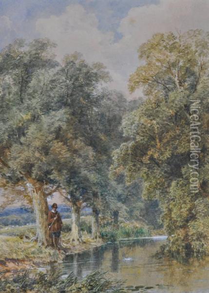 Fisherman On A Rural Riverbank Oil Painting - George Law Beetholme