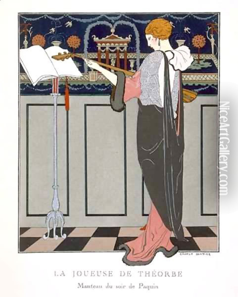 The Theorbo Player, design for an evening coat by Paquin Oil Painting - Georges Barbier