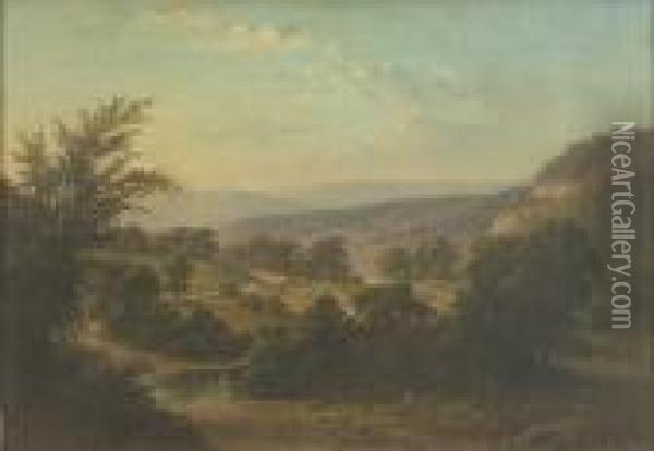 Valley Landscape With Haying Oil Painting - Frederick Debourg Richards