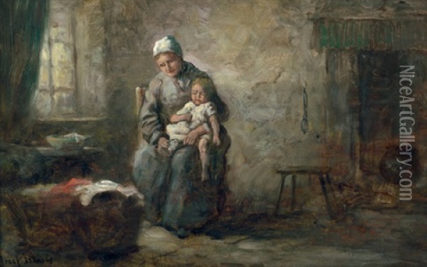 Mutter Mit Kind In Der Kaminstube Oil Painting - Jozef Israels