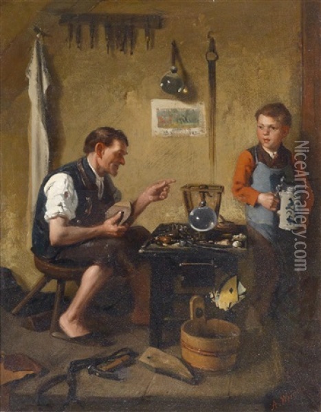 Beim Schuster Oil Painting - Adolf Werner
