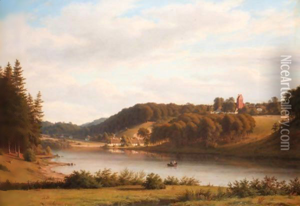 Boating On The Lake In Summer Oil Painting - Frederik Kiaerskou