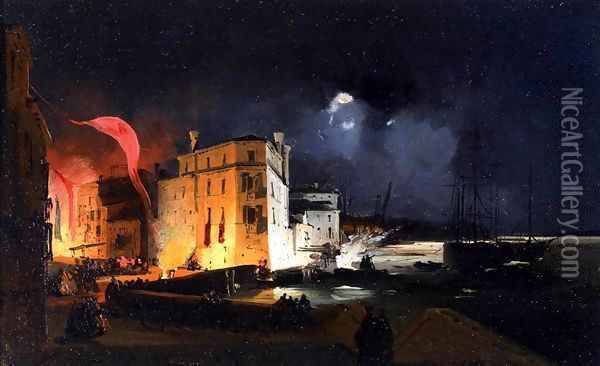 Nocturnal Celebrations in Via Eugenia at Venice Oil Painting - Ippolito Caffi