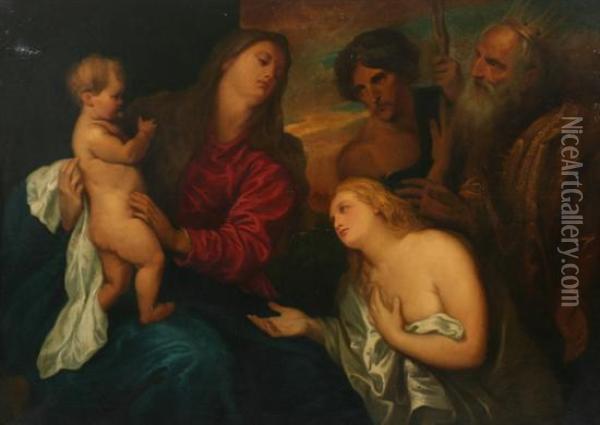 The Virgin, Infant Jesus And Three Penitents Oil Painting - Sir Anthony Van Dyck