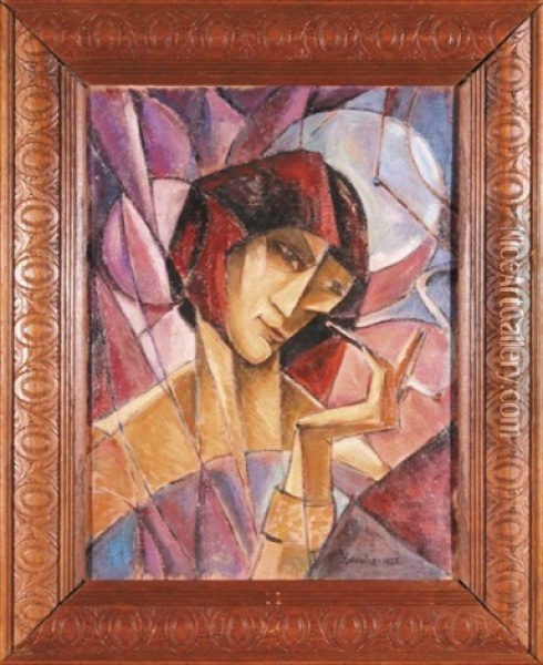 Kobieta Z Papierosem Oil Painting - Jerzy Hulewicz