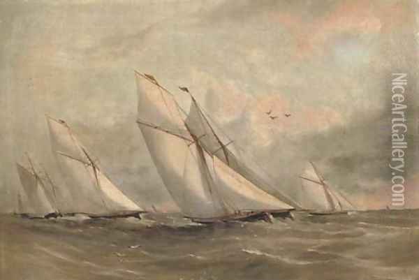 Racing cutters beating to windward Oil Painting - Arthur Wellington Fowles