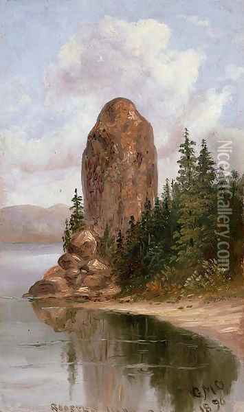 Rooster Rock, Columbia River Oil Painting - George Martin Ottinger