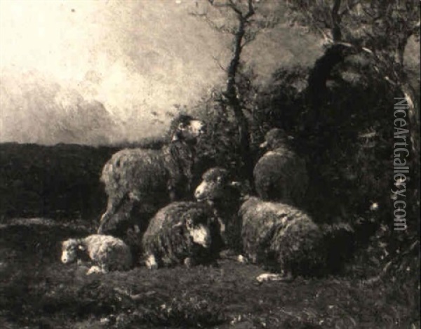 Schafe Auf Der Weide Vor Einem Gebusch Oil Painting - Felix Saturnin Brissot de Warville