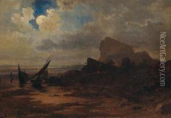 A Southern Coastal Landscape Oil Painting - Oswald Achenbach