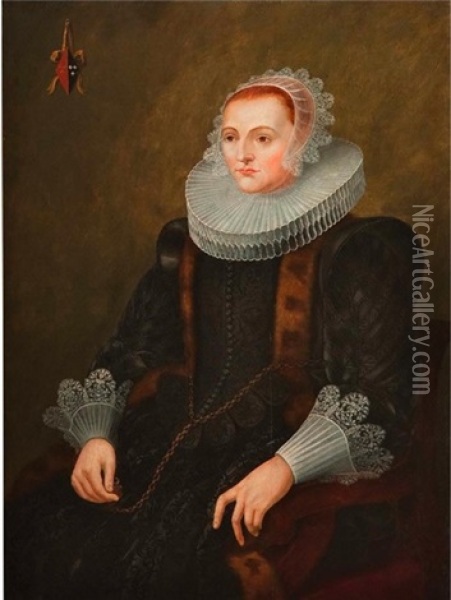 Portrait Of A Lady Of The Schoenberg Family Oil Painting - Wybrand Simonsz de Geest the Elder