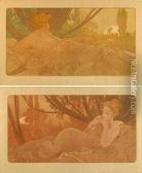 Dawn And Dusk Oil Painting - Alphonse Maria Mucha