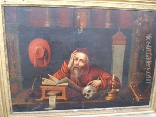 Saint-jerome Dans Son Cabinet Oil Painting - Jan Massys
