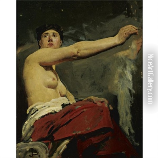 The Central Figure In The Ceiling Of The Palais De La Legion D'honneur (study) Oil Painting - Jean Paul Laurens