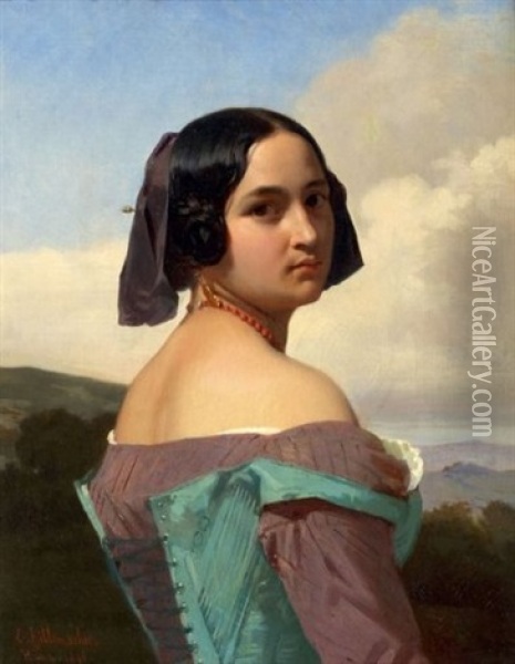 Portrait De Jeune Femme Romaine Oil Painting - Eugene Ernest Hillemacher