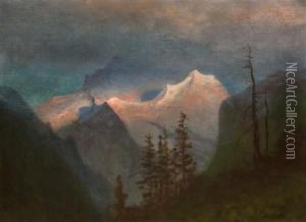 Landscape With Mountains Oil Painting - Albert Bierstadt