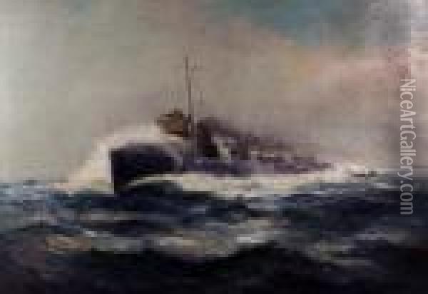 British Royal Navy Torpedo Boat Destroyer Oil Painting - Daniel Sherrin