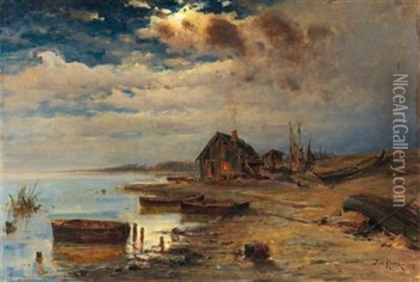 Scene At Dusk On The Baltic Coast Oil Painting - Yuliy Yulevich (Julius) Klever