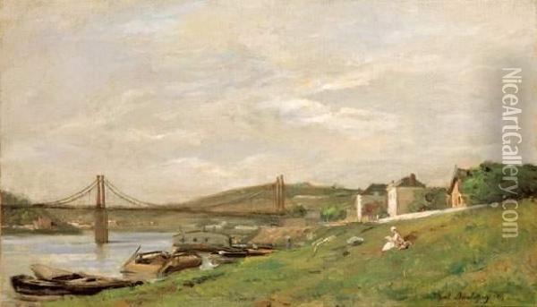  Bords De Seine  Oil Painting - Karl Pierre Daubigny