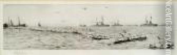 The German Fleet At Scapa Flow Oil Painting - William Lionel Wyllie