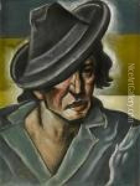 Man With Black Hat Oil Painting - Hugo Scheiber