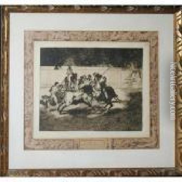El Esforzado Rendon Picando Un Toro, De Cuya Suerte Murio En Laplaza De Madrid Oil Painting - Francisco De Goya y Lucientes