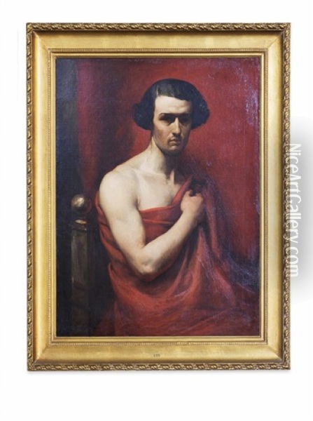 William Charles Macready, Acting In The Role Of Hamlet Wearing A Red Toga Oil Painting - William Etty
