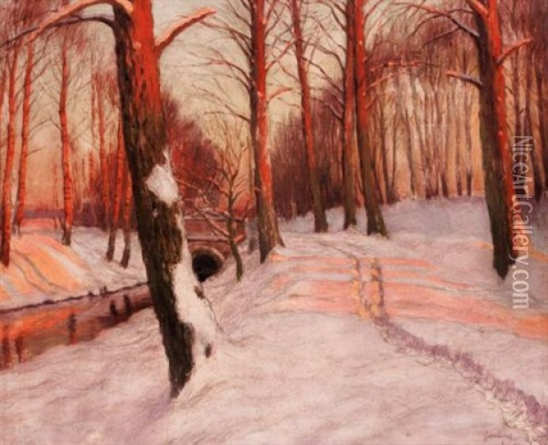 Snow Scene Oil Painting - Mikhail Markianovich Germanshev