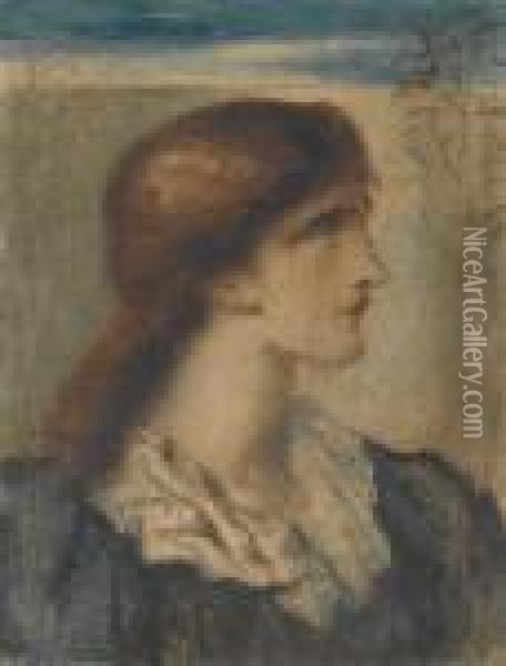 Profile Study Of A Woman's Head Oil Painting - Simeon Solomon