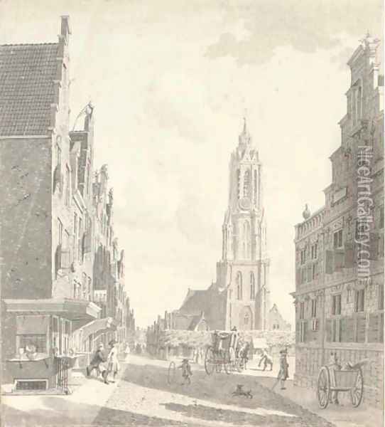 A view from the marketplace with the Nieuwekerk in Delft Oil Painting - Gerrit Toorenburgh