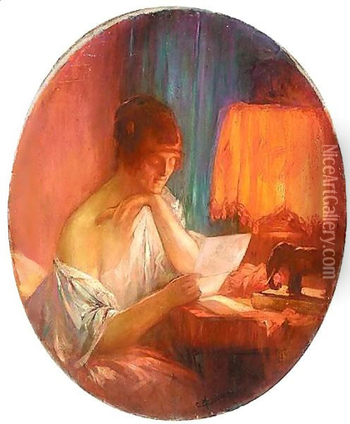 The Letter Oil Painting - Pierre Amede Marcel-Beronneau