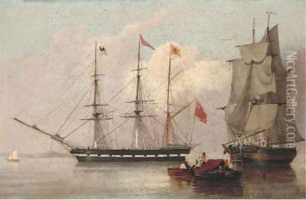 Drifting into harbour past an armed merchantman Oil Painting - John Wilson Carmichael