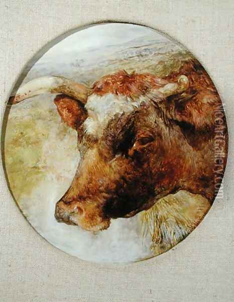 Head of a Longhorn Cow Oil Painting - William Huggins