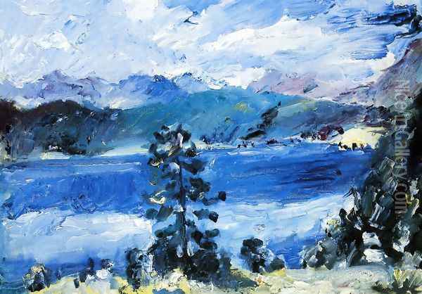 The Walchensee with a Larch Tree Oil Painting - Lovis (Franz Heinrich Louis) Corinth