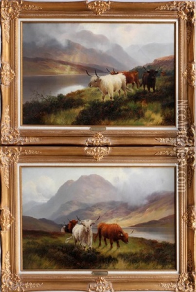 Highland Cattle Oil Painting - Henry Robinson Hall