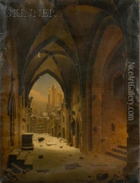 Klester Ruin... Um Winter Abine Oil Painting - Carl Georg Adolf Hasenpflug