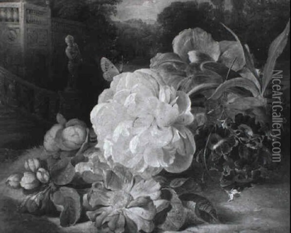 Blumen In Einer Parklandschaft Oil Painting - Josef Schuster