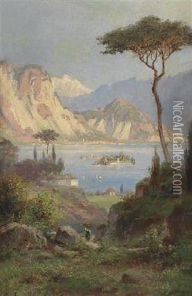 View Of Isola Bella On Lake Maggiore Oil Painting - Hermann Ludwig Heubner