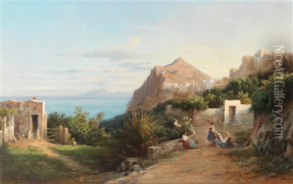 Motif Of Capri With View Of Vesuvius Oil Painting - Julius O. Montalant