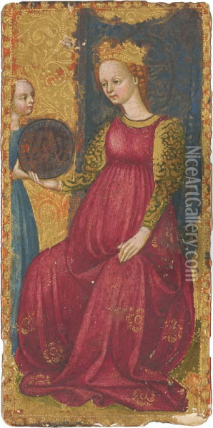 Carte De Tarot: La Reine Des Deniers Oil Painting - Master Of The Visconti Tarot