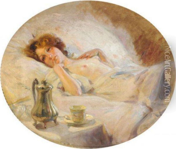 Jeune Femme Allongee Oil Painting - Pierre Bonnaud